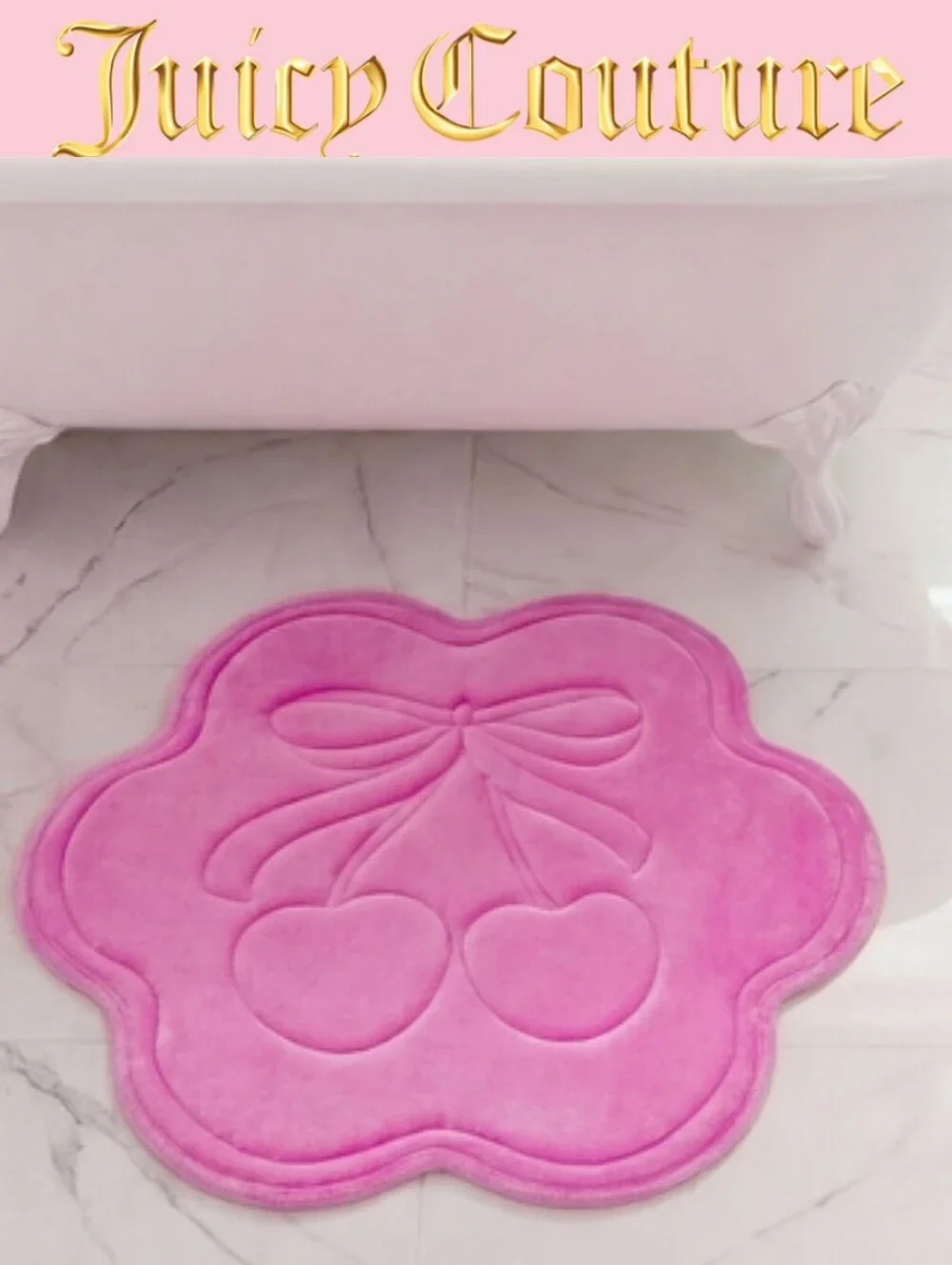Juicy Couture Home Quilted Memory Foam Bow Cherry Scalloped Bath Rug